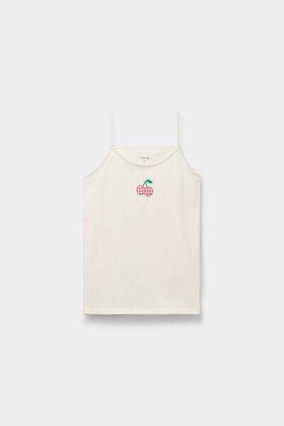 Green Cherry Printed Cotton Camisole, Kids Girls, 5701_558Y, medium