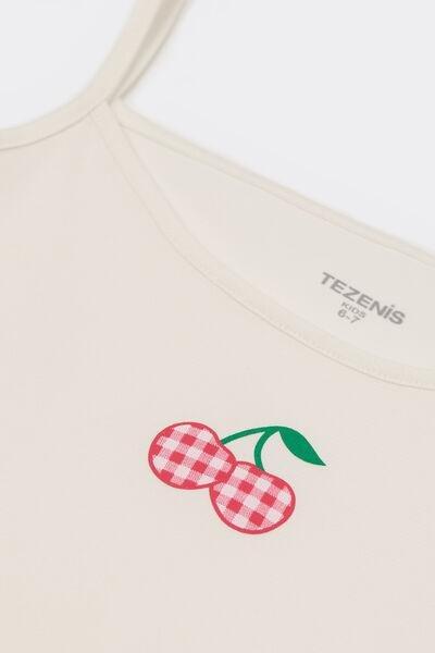 Green Cherry Printed Cotton Camisole, Kids Girls, 5701_558Y, large image number 1