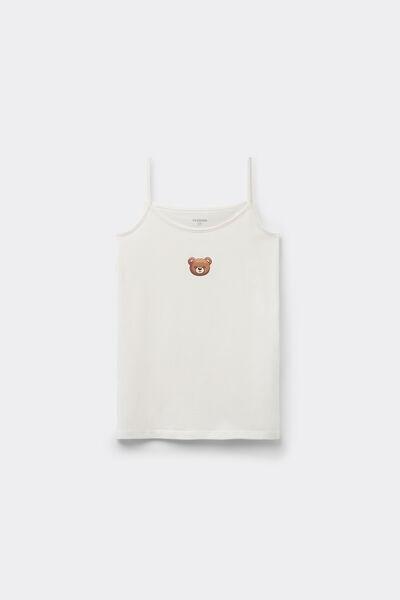 White Teddy Bear Printed Cotton Camisole, Kids Girls, 5701_602Y, medium