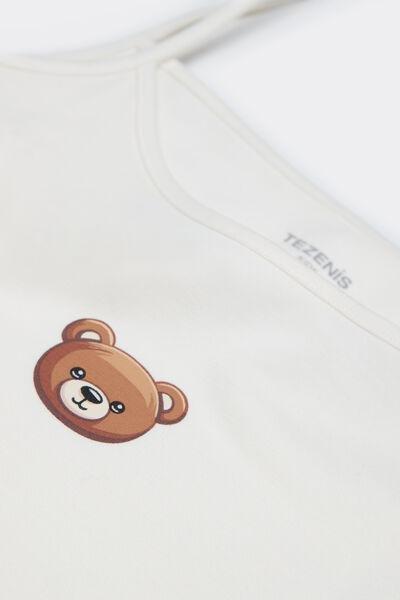 White Teddy Bear Printed Cotton Camisole, Kids Girls, 5701_602Y, large image number 1