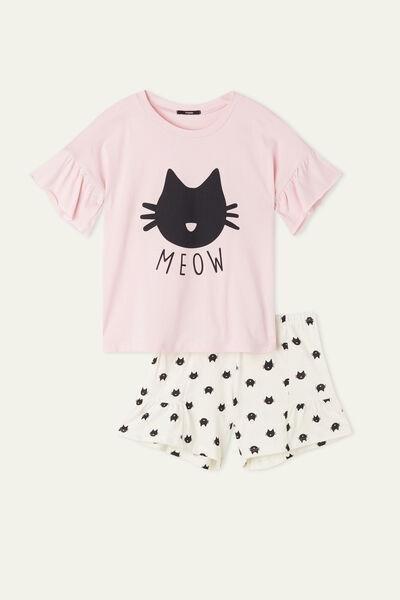 Tezenis - Pink Printed Short Cotton Pyjamas, Kids Girls