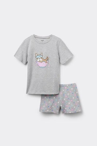 Grey Beauty Print Short Cotton Pyjama Set, Kids Girls, 5701_193Z, large image number 2