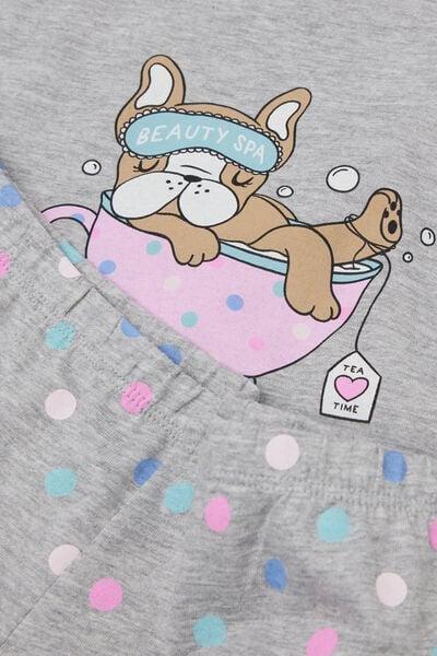 Grey Beauty Print Short Cotton Pyjama Set, Kids Girls, 5701_193Z, large image number 3