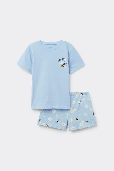 Blue Bee Print Cotton Pyjama Set, Kids Girls, 5701_312Z, medium