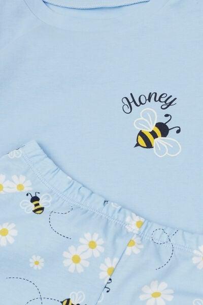 Blue Bee Print Cotton Pyjama Set, Kids Girls, 5701_312Z, medium