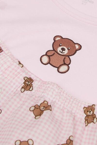 Pink Teddy Bear Print Cotton Pyjama Set, Kids Girls, 5701_449Z, large image number 1