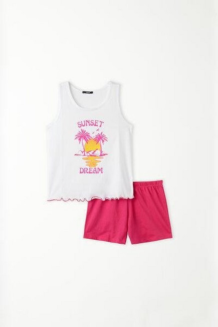 Tezenis - Pink Short Cotton Printed Pyjamas, Kids Girls