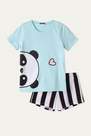 Tezenis - Light Blue Panda Print Girls Short Cotton Pyjamas