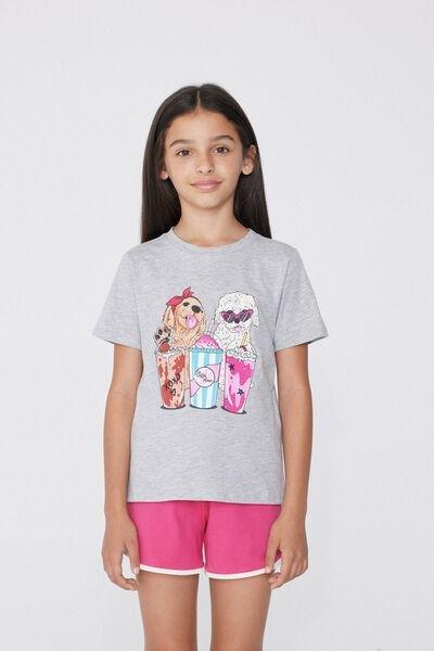 Grey Printed Pyjama Set, Kids Girls, , large image number 0