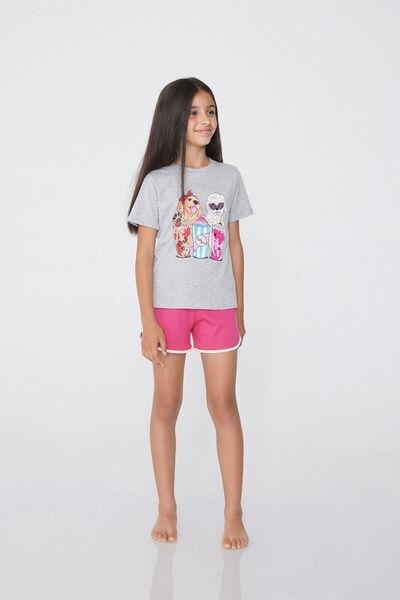Grey Printed Pyjama Set, Kids Girls, , large image number 1