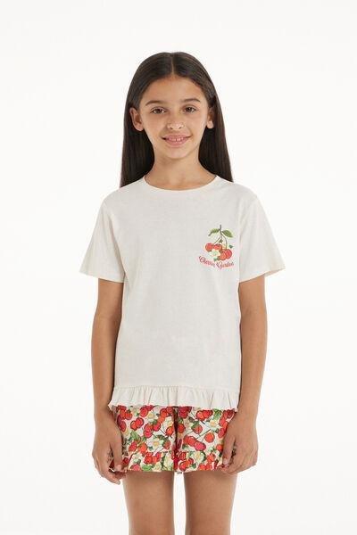 MILK STAMPA CHERRIES Girls’ Short Cotton Cherry Print Pyjamas with Short Sleeves, , large image number 0