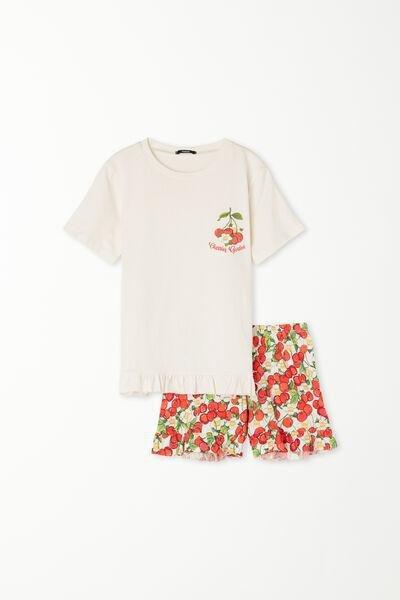 MILK STAMPA CHERRIES Girls’ Short Cotton Cherry Print Pyjamas with Short Sleeves, , large image number 4