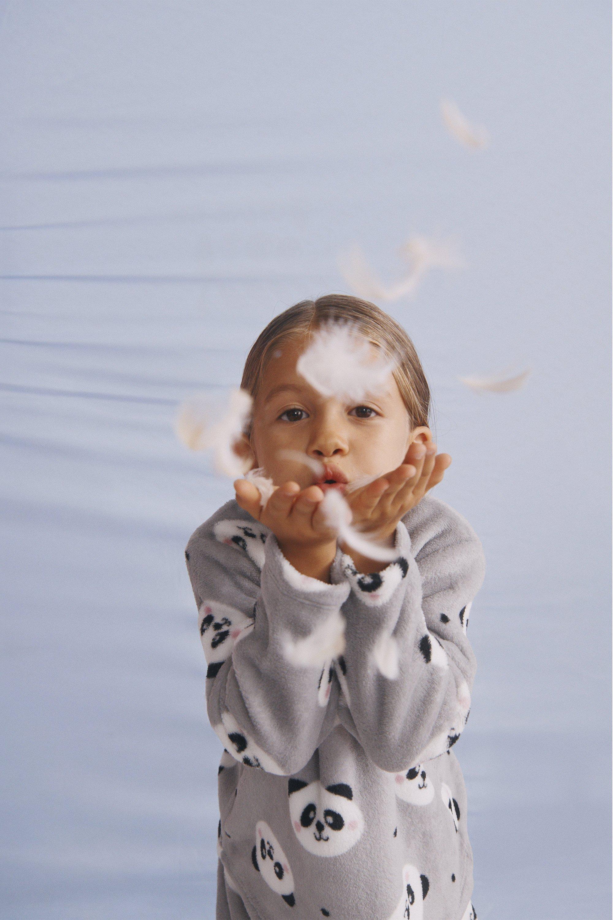 Grey Panda Print Fleece Pyjama Set, Kids Girls, 5701_933Y, large image number 0