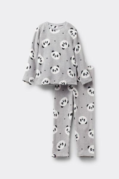 Grey Panda Print Fleece Pyjama Set, Kids Girls, 5701_933Y, large image number 1
