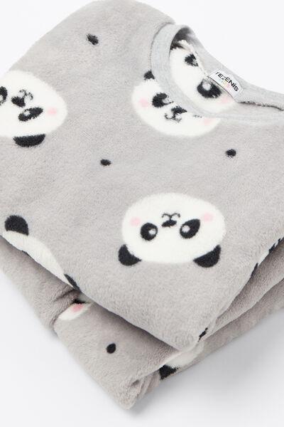 Grey Panda Print Fleece Pyjama Set, Kids Girls, 5701_933Y, large image number 3