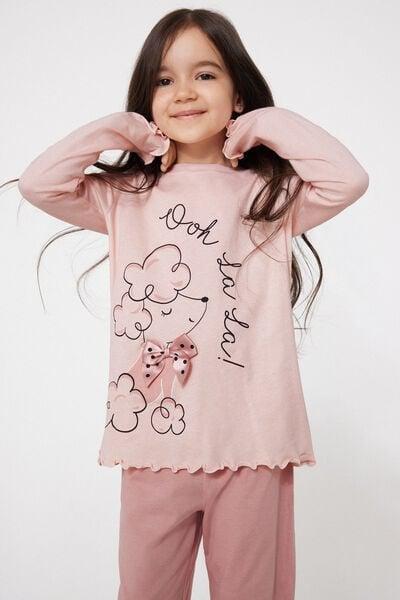 Pink Dog Print Long Cotton Pyjama Set, Kids Girls, 5701_208Z, medium