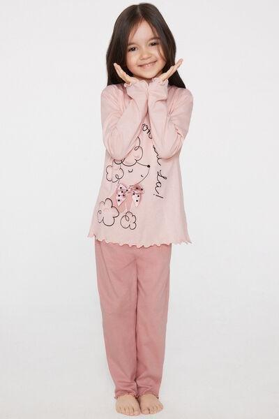 Pink Dog Print Long Cotton Pyjama Set, Kids Girls, 5701_208Z, large image number 1