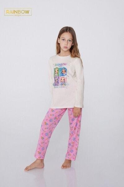 Ivory Rainbow High Cotton Pyjama Set, Kids Girls, 5701_870Y, medium