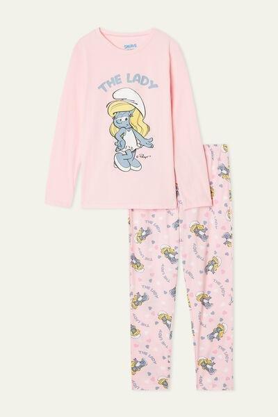 Pink Lady Smurfette Print Long Cotton Pyjamas, Kids Girls, 5701_650U, large image number 0