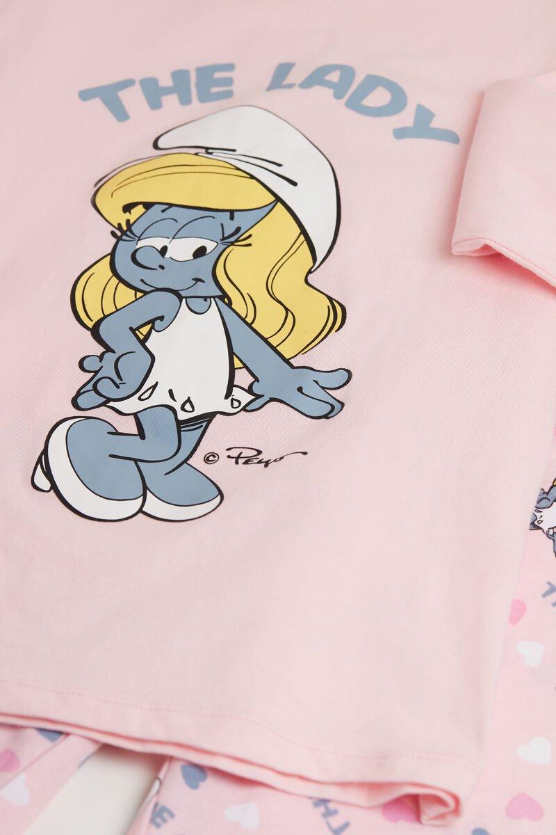 Pink Lady Smurfette Print Long Cotton Pyjamas, Kids Girls, 5701_650U, large image number 1