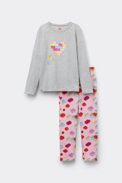 Grey Lego Print Cotton Pyjama Set, Kids Girls, 5701_858Y, large image number 0