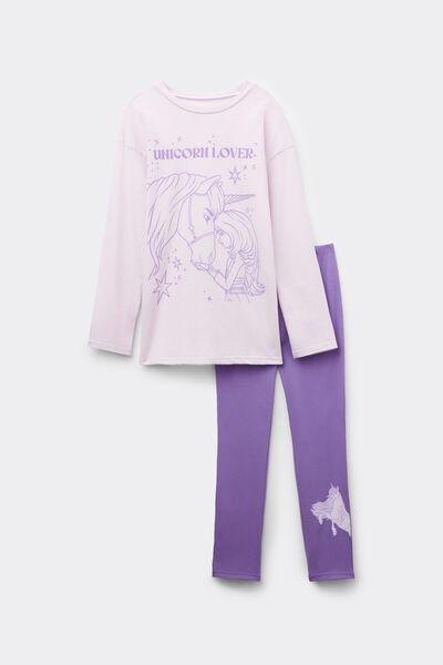 White Unicorn Academy Print Pyjama Set, Kids Girls, 5701_872Y, medium