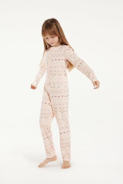 Beige Nordic Print Heavy Cotton Onesie Pyjamas, Kids Girls, , large image number 1