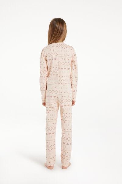 Beige Nordic Print Heavy Cotton Onesie Pyjamas, Kids Girls, , large image number 2