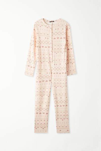 Beige Nordic Print Heavy Cotton Onesie Pyjamas, Kids Girls, , large image number 4