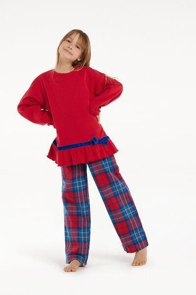 Red Long Cotton Flannel Pajamas, Kids Girls, , large image number 0