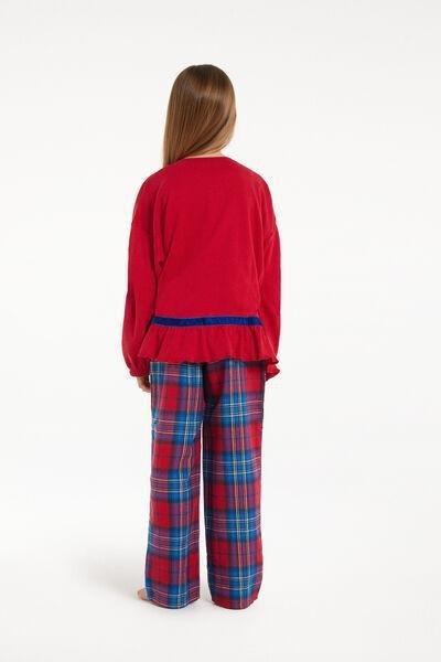Red Long Cotton Flannel Pajamas, Kids Girls, , large image number 2