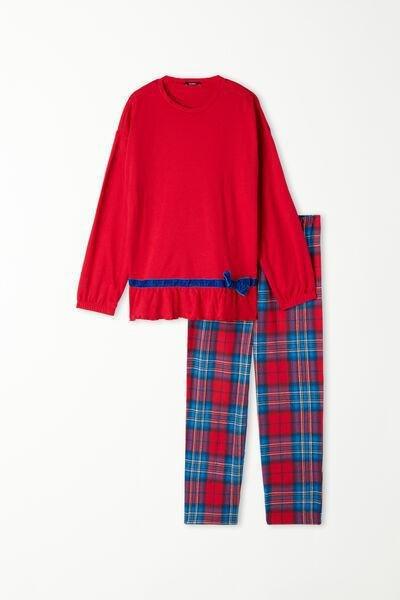 Red Long Cotton Flannel Pajamas, Kids Girls, , large image number 4