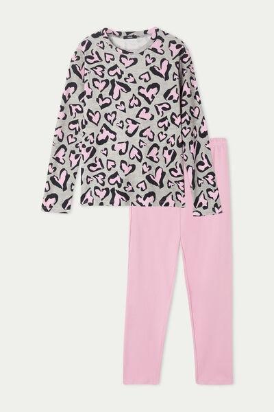 Grey Long Cotton Pyjamas, Kids Girls, 5701_602U, large image number 0