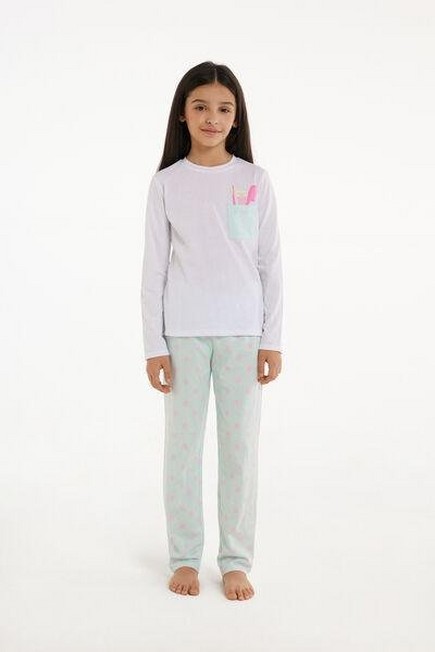 Tezenis - Green Printed Long Cotton Pyjamas, Kids Girls