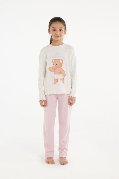 Tezenis - Pink Printed Long Heavy Cotton Pyjamas, Kids Girls