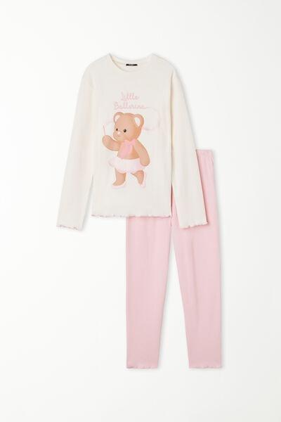Tezenis - Pink Printed Long Heavy Cotton Pyjamas, Kids Girls
