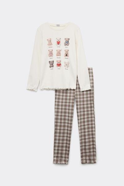 LATTE ORSI/QUADRI Girls&acirc;&euro;&trade; Long Heavy Cotton Bear Print Pyjamas, 5701_638Z, large image number 0