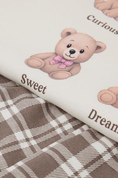LATTE ORSI/QUADRI Girls&acirc;&euro;&trade; Long Heavy Cotton Bear Print Pyjamas, 5701_638Z, medium