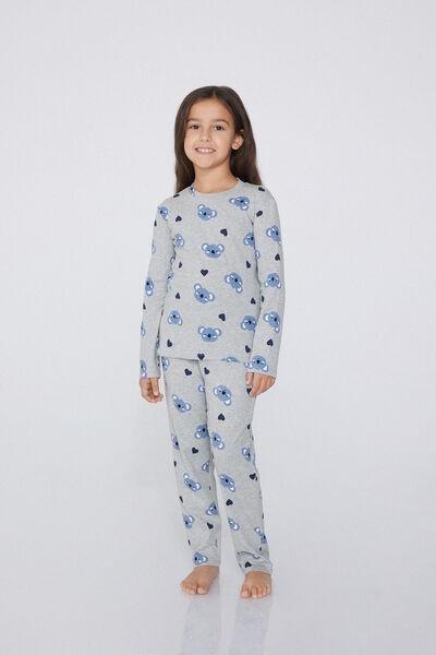 Grey Printed Pyjamas Set, Kids Girl, , large image number 1