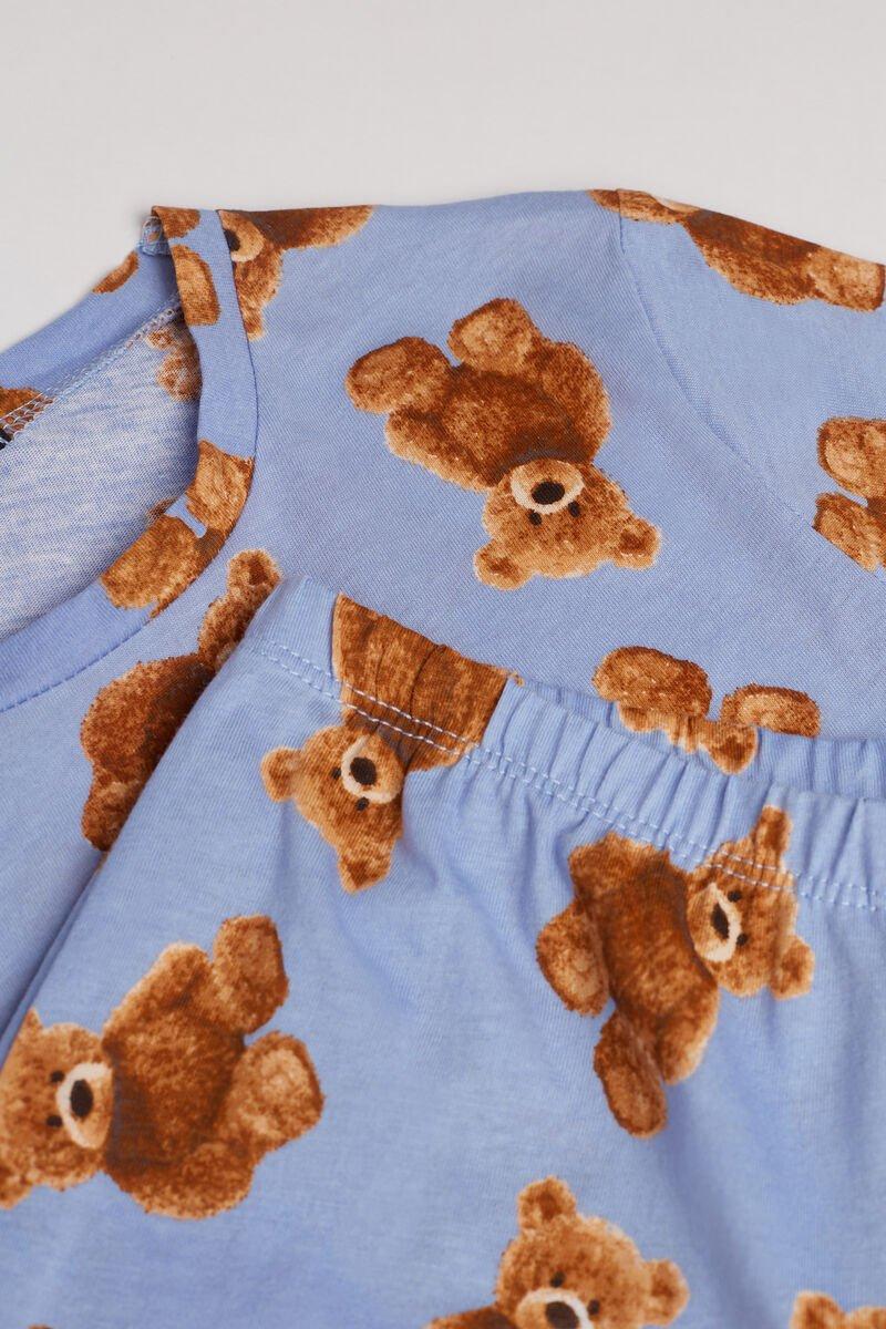 Blue Teddy Printed Long Cotton Pyjamas, Kids Girls, 5701_570U, large image number 1