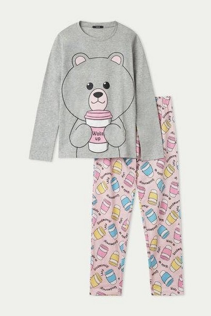 Tezenis - LIGHT GREY BLEND BEAR PRINT Girlsâ€™ Bear Print Long Cotton Pyjamas