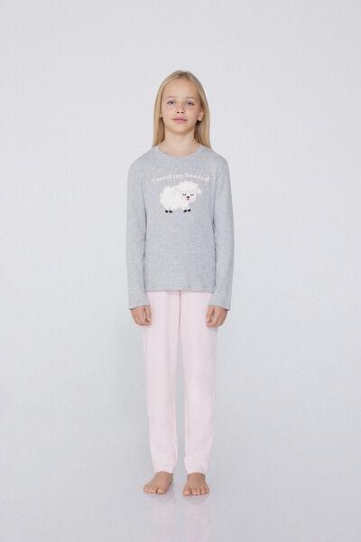Grey Printed Pyjamas Set, Kids Girl, , large image number 1