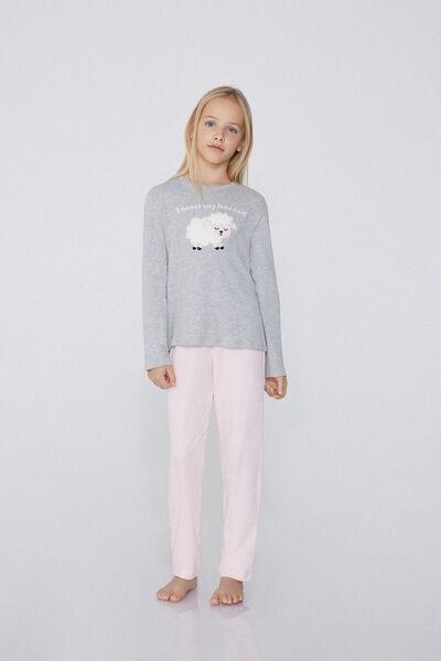 Grey Printed Pyjamas Set, Kids Girl, , large image number 2