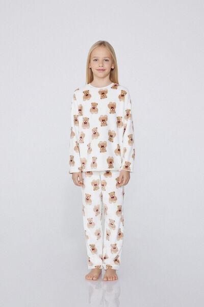 Beige Teddy Bear Print Pyjamas Set, Kids Girls, , large image number 0