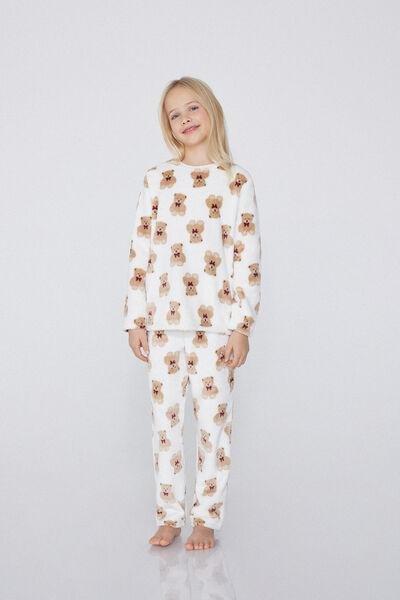 Beige Teddy Bear Print Pyjamas Set, Kids Girls, , large image number 1