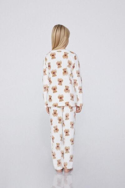 Beige Teddy Bear Print Pyjamas Set, Kids Girls, , large image number 2
