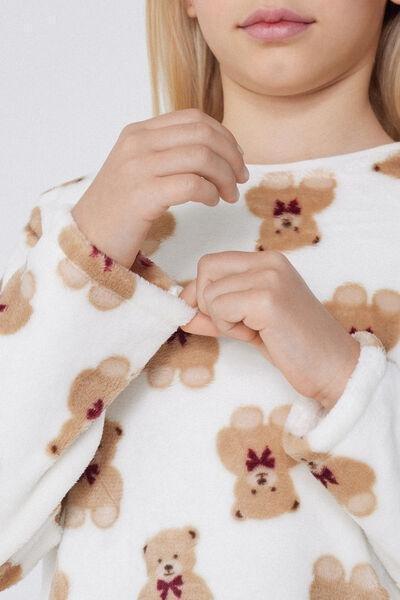 Beige Teddy Bear Print Pyjamas Set, Kids Girls, , large image number 3