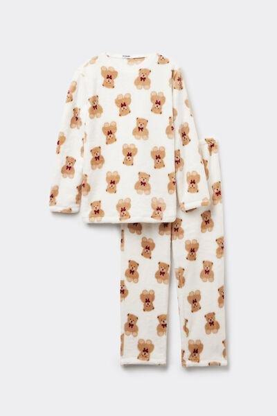 Beige Teddy Bear Print Pyjamas Set, Kids Girls, , large image number 4