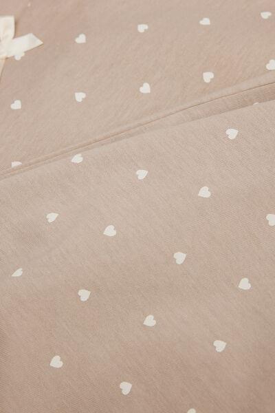 Beige Heart Print Cotton Pyjama Set, Kids Girls, 5701_494Z, large image number 2