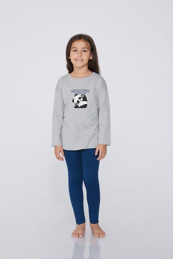 Grey Long Pajamas Made Of Heavy Cotton Panda, Kids Girls, 5701_185Y, large image number 0